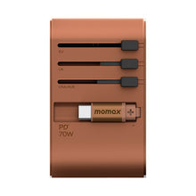 Cargar imagen en el visor de la galería, Momax 1-World+ 70W GaN 3-Port + AC Travel Adapter with Built-in USB-C Cable
