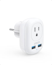 Cargar imagen en el visor de la galería, Anker European Travel, PowerExtend USB Plug Adaptador de corriente internacional con 2 puertos USB y 1 tomacorriente