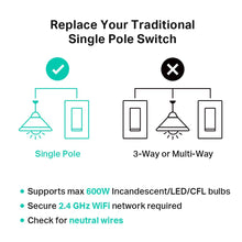Cargar imagen en el visor de la galería, Kasa Matter Smart Light Switch: Voice Control w/Siri, Alexa & Google Assistant | UL Certified | Timer & Schedule | Easy Guided Install | Neutral Wire Required | Single Pole | 2.4GHz Wi-Fi | KS205