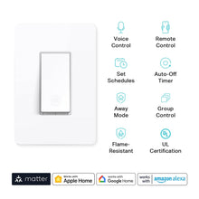 Cargar imagen en el visor de la galería, Kasa Matter Smart Light Switch: Voice Control w/Siri, Alexa & Google Assistant | UL Certified | Timer & Schedule | Easy Guided Install | Neutral Wire Required | Single Pole | 2.4GHz Wi-Fi | KS205