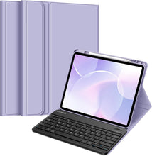 Cargar imagen en el visor de la galería, Fintie Funda de teclado para iPad Air de 13 pulgadas (M2) 2024 con soporte para lápices, cubierta trasera de TPU suave con teclado Bluetooth desmontable magnéticamente, retroiluminación/negro