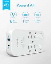 Cargar imagen en el visor de la galería, Anker 333 Outlet Extender and USB Wall Charger, 6 Outlets and 2 USB Ports, 20W USB C Power Delivery High-Speed Charging iPhone 15/15 Plus/15 Pro/15 Pro Max, Multi-Plug for Dorm, Home, and Office, White