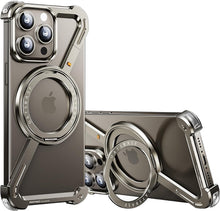 Cargar imagen en el visor de la galería, Funda minimalista iPhone 15 Pro Max, rotación de 360°, soporte de aluminio de metal sin marco