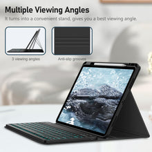 Cargar imagen en el visor de la galería, Fintie Funda de teclado para iPad Air de 13 pulgadas (M2) 2024 con soporte para lápices, cubierta trasera de TPU suave con teclado Bluetooth desmontable magnéticamente, retroiluminación/negro