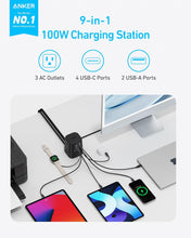 Cargar imagen en el visor de la galería, Anker Charging Station (100W), 9-in-1 USB-C Power Strip with 300J Surge Protection, 5 ft Flat Cable and Plug, 4 USB-C and 2 USB-A Ports, 3 AC Outlets, for Home, Office