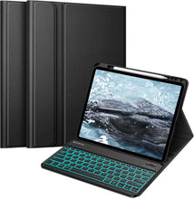 Cargar imagen en el visor de la galería, Fintie Funda de teclado para iPad Air de 13 pulgadas (M2) 2024 con soporte para lápices, cubierta trasera de TPU suave con teclado Bluetooth desmontable magnéticamente, retroiluminación/negro