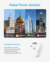 Cargar imagen en el visor de la galería, Adaptador de enchufe internacional de Estados Unidos a Reino Unido, adaptador de viaje Anker de 15 W máximo con 2 CA, 2 USB-C y 1 puerto USB-A