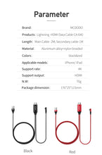 Cargar imagen en el visor de la galería, Lighning to HDMI CaBLE -Mcdodo CA-6400