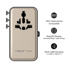 Cargar imagen en el visor de la galería, Momax 1-World²⁺ 4-Port Mini Universal Travel GaN Charger with Built-In Retractable Cable 100W with Dual AC