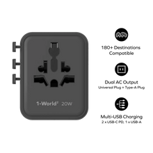 Cargar imagen en el visor de la galería, Momax 1-World² 3-Port Mini Universal Travel GaN Charger 20W with Dual AC