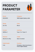Cargar imagen en el visor de la galería, Mcdodo Digital HD 100W PD Fast Charge Type - C to Type -C Data Cable CA-1100