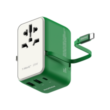 Cargar imagen en el visor de la galería, Momax 1-World+ 3-Port Travel Charger Built-In USB-C Cable 25W
