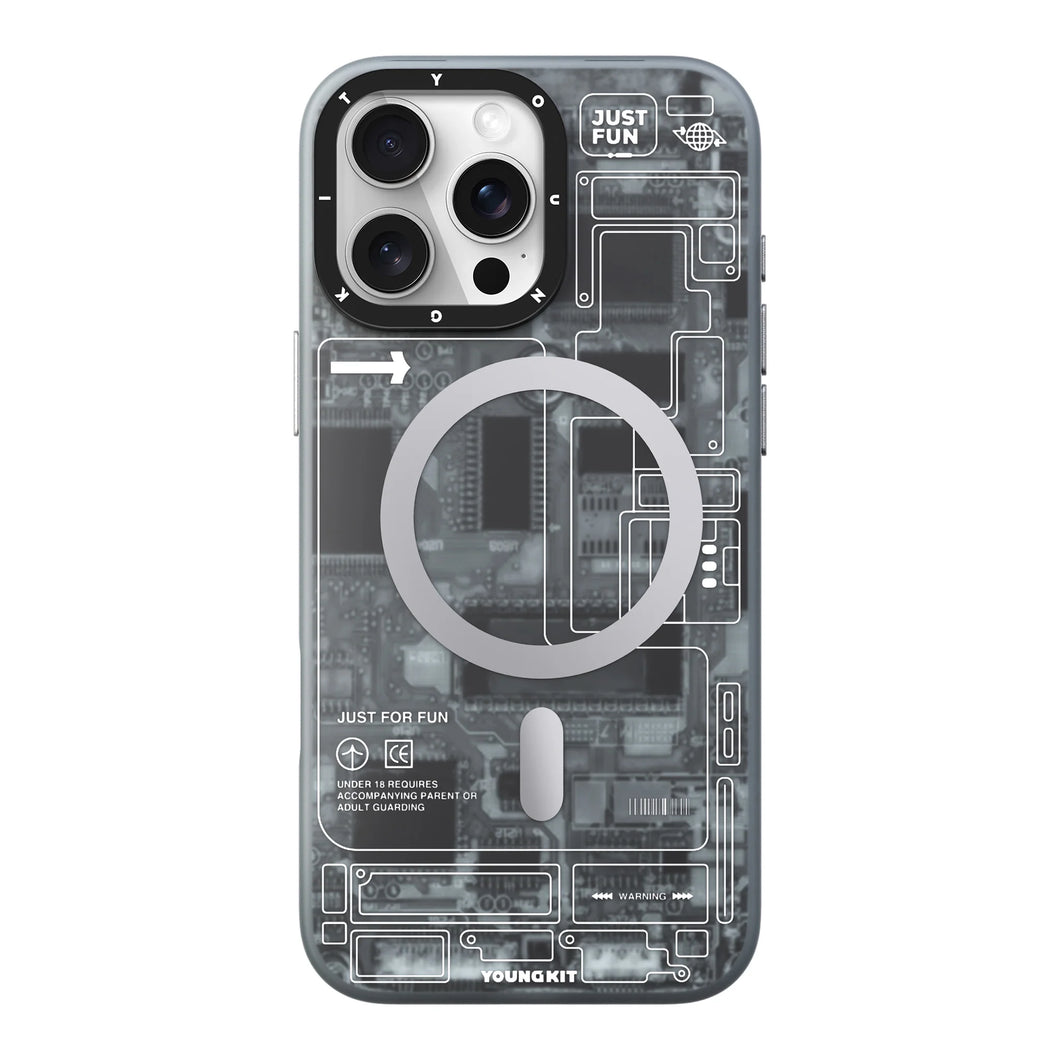 Young Kit Futuristic Grey Circuit Board-iPhone Case iPhone 15 Pro