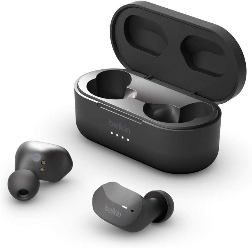 Belkin SoundForm - Auriculares inalámbricos verdaderos, auriculares Bluetooth con micrófono, controles táctiles, IPX5 resistentes al sudor y a las salpicaduras