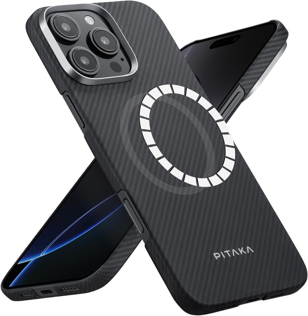 pitaka for iPhone 16 Pro Max Case 6.9 Inch, Compatible with MagSafe, Thin & Light Case iPhone 16 Pro Max with a Caseless Feel, 600D Aramid Fiber Woven [Ultra Slim-Black/Grey (Twill)]