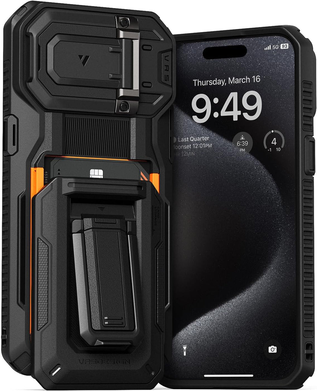 VRS DESIGN Origin - Funda tipo cartera para tarjetas (3 tarjetas) para iPhone 15 Pro Max