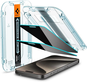 iPhone 15 Pro Max Privacy Spigen Tempered Glass Screen Protector [GlasTR EZ FIT - Privacy] Pack of 2
