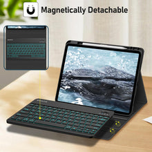 Cargar imagen en el visor de la galería, Fintie Funda de teclado para iPad Air de 13 pulgadas (M2) 2024 con soporte para lápices, cubierta trasera de TPU suave con teclado Bluetooth desmontable magnéticamente, retroiluminación/negro
