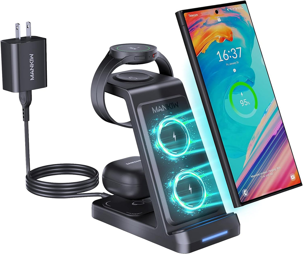 Mankiw 3 in 1 Wireless Charging Station for Samsung,Fast Phone Charger Station for Samsung