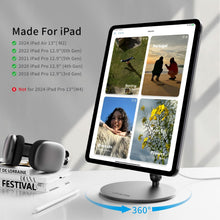 Cargar imagen en el visor de la galería, LULULOOK Magnetic Wireless Charging Stand for iPad Air 13" M3(2025)/M2, Upgraded 360° Rotating Base iPad Pro Stand, Aluminium Adjustable Desk Mount for iPad Pro 12.9" 3rd/4th/5th/6th with 1M Cable
