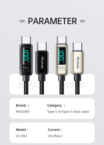 Mcdodo- Digital Display 100W Type-C to Type-C Data Cable 1.2m CA-8820