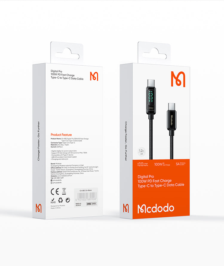 Mcdodo- Digital Display 100W Type-C to Type-C Data Cable 1.2m CA-8820