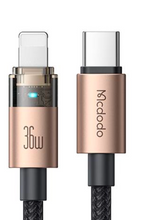 Cargar imagen en el visor de la galería, Mcdodo USB-C to Lightning 36W  1.2 M Transparent Cable with Charging Light
