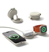 Cargar imagen en el visor de la galería, Satechi OntheGo™ Cargador inalámbrico 3 en 1, cargador portátil Qi2 con carga rápida de 15 W para iPhone, 5 W para Apple Watch y 5 W para AirPods, estación de carga magnética de viaje
