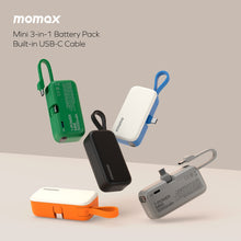 Cargar imagen en el visor de la galería, MOMAX 1-POWER MINI 5000mAh 3IN1 POWER BANK WITH USB-C PLUG

