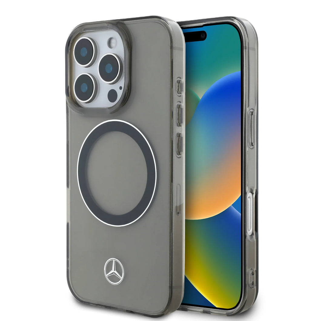 IPHONE 16 PRO MAX - PC/TPU BLACK HARD CASE MAGSAFE COMPATIBLE WITH SILVER RING - MERCEDES-BENZ