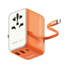 Cargar imagen en el visor de la galería, Momax 1-World+ 3-Port Travel Charger Built-In USB-C Cable 25W
