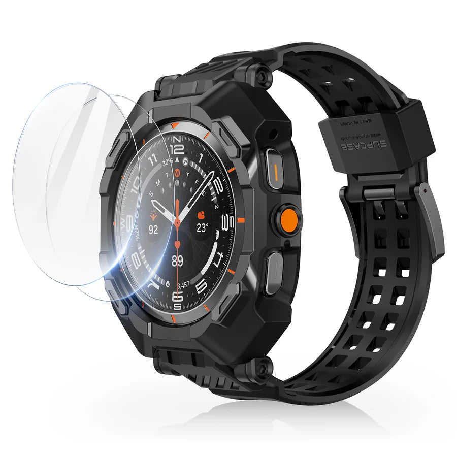Supcase Galaxy Watch7 Ultra 47mm Unicorn Beetle PRO Wristband Case with Glass Screen Protectors-Black