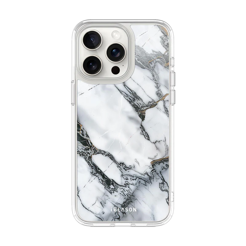 iPhone 15 Pro Max Halo MagSafe Cute Phone Case - White Marble