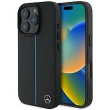 Cargar imagen en el visor de la galería, IPHONE 16 PRO MAX - LEATHER BLACK HARD CASE MAGSAFE COMPATIBLE BLUE STRIPE - MERCEDES-BENZ
