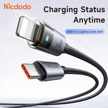 Cargar imagen en el visor de la galería, Mcdodo USB-C to Lightning 36W  1.2 M Transparent Cable with Charging Light
