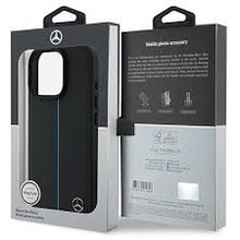 Cargar imagen en el visor de la galería, IPHONE 16 PRO MAX - LEATHER BLACK HARD CASE MAGSAFE COMPATIBLE BLUE STRIPE - MERCEDES-BENZ

