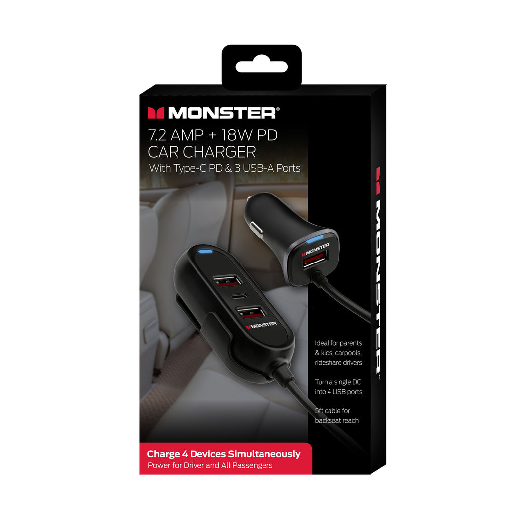 Monster  - 7.2 AMP + 18w PD  Car Charger