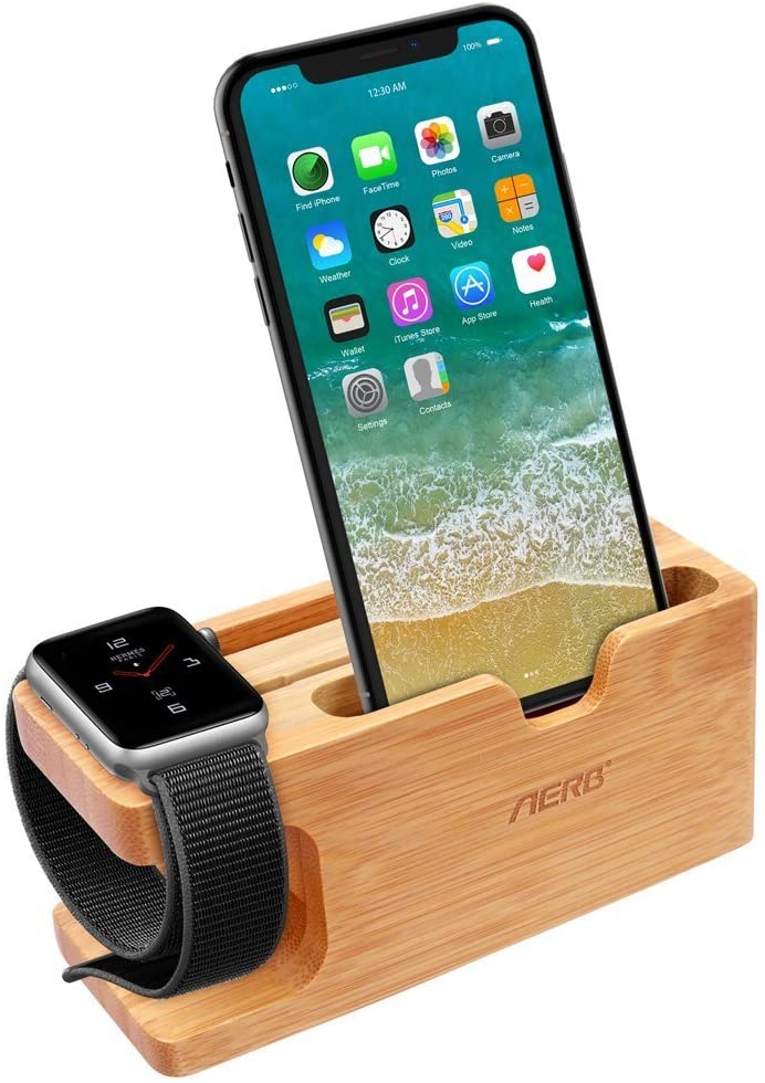 Aerb Soporte de Carga de Madera para iPhone y Apple Watch