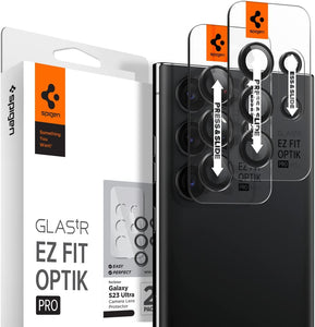 S23 Ultra Spigen Camera Lens Screen Protector [Glas.tR EZ Fit Optik Pro] designed for Galaxy S23 Ultra - Black [2 Pack]