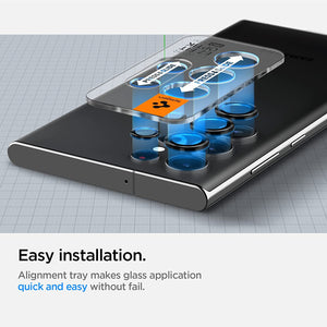 S22 Ultra Spigen Camera Lens Screen Protector [Glas.tR EZ Fit Optik Pro] Designed for Galaxy S22 Ultra - Black [2 Pack]
