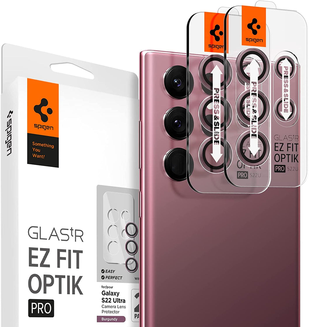 S22 Ultra Spigen Camera Lens Screen Protector [Glas.tR EZ Fit Optik Pro] Designed for Galaxy S22 Ultra - Black [2 Pack]