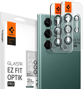 S22 Ultra Spigen Camera Lens Screen Protector [Glas.tR EZ Fit Optik Pro] Designed for Galaxy S22 Ultra - Black [2 Pack]