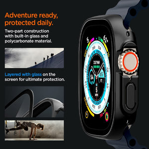 49 mm Spigen Thin Fit 360 Designed for Apple Watch Case with Tempered Glass Screen Protector for Apple Watch Ultra 49mm Case - Black