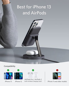 Anker Magnetic Wireless Charger, 633 MagGo 2-in-1 Wireless Charging Station