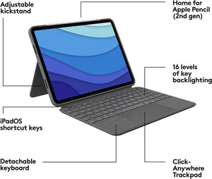 iPad Pro 11 Logitech Combo Touch iPad Pro 11-inch (1st, 2nd, 3rd, 4th gen - 2018, 2020, 2021, 2022) Keyboard Case